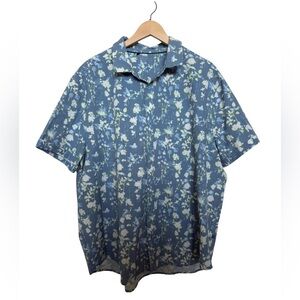 Floral Blue Men's Short Sleeve Button Down Shirt XXL